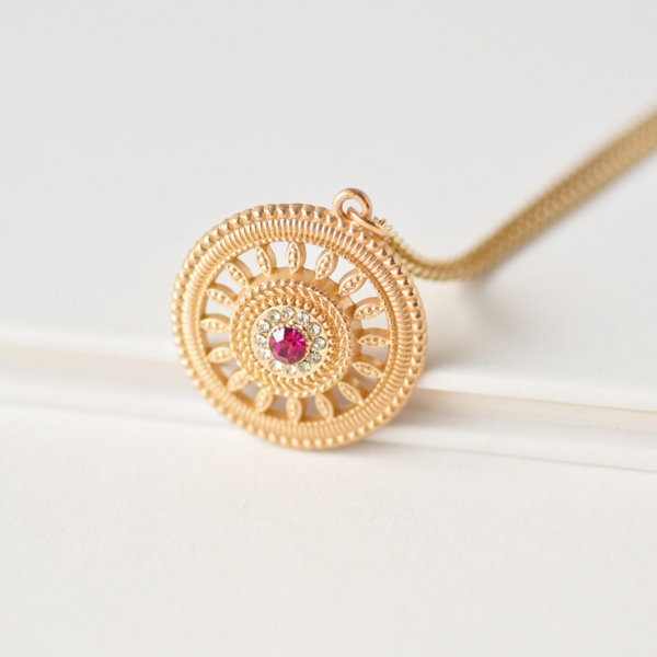 Red Lab-created Gemstone Yellow Gold Tone Lucky Eye Necklace