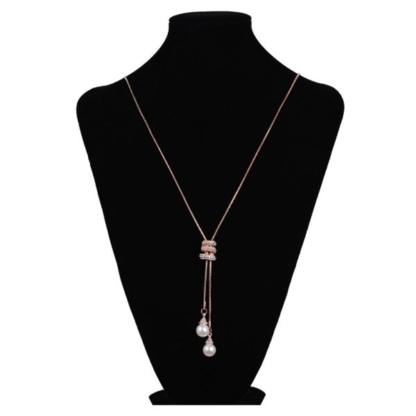 Fashion Spiral Design Crystal & Pearl Necklace in Alloy