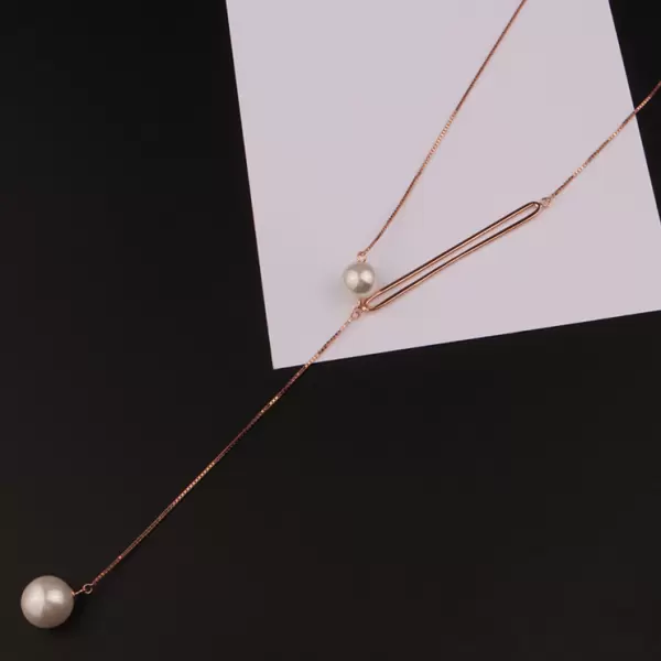 Simple Pearl Pendant Sterling Silver Long Necklace