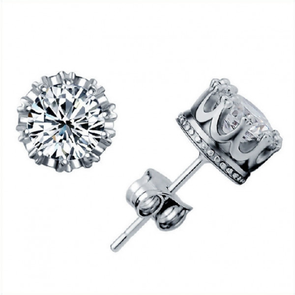 Round Cut White Sapphire Crown Stud Earrings