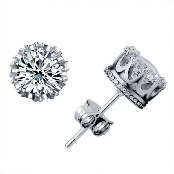 Round Cut White Sapphire Crown Stud Earrings