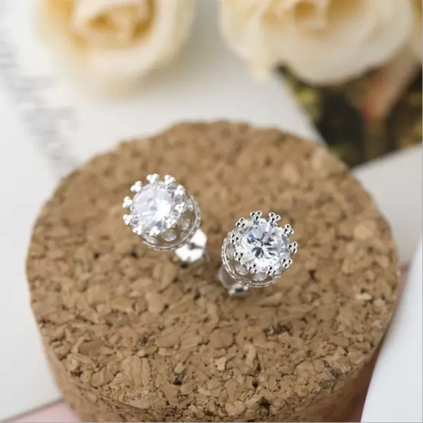 Round Cut White Sapphire Crown Stud Earrings