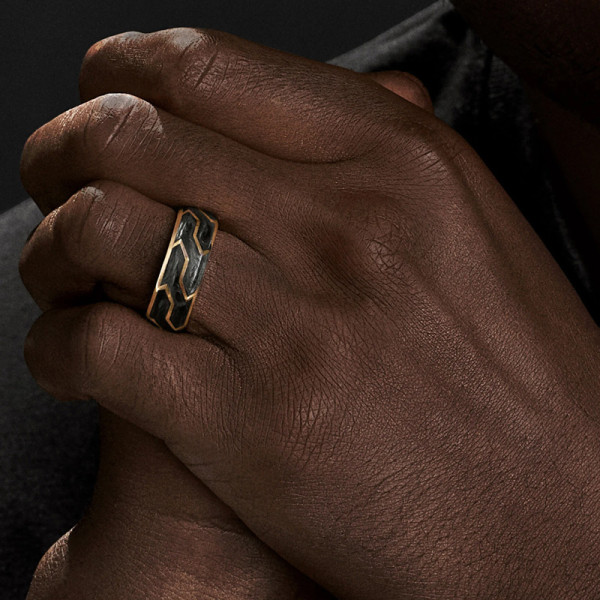 Geommetric Lines Forged Carbon Men's Ring in Sterling Silver