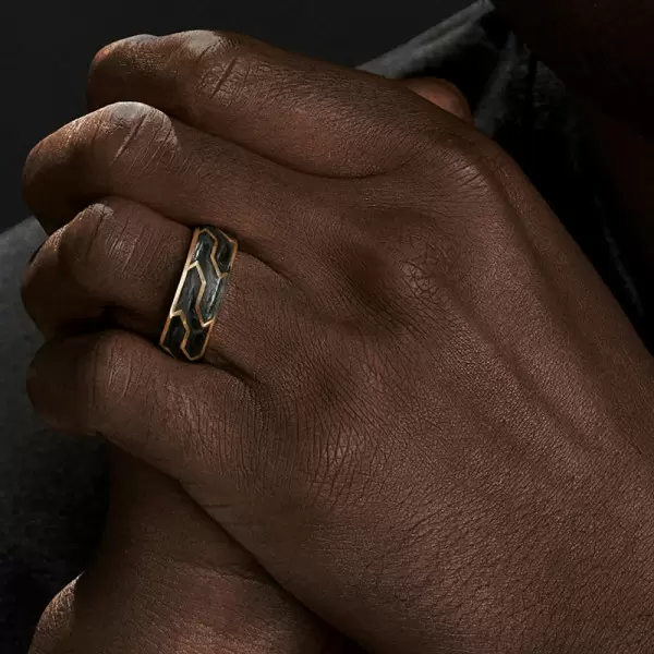 Geommetric Lines Forged Carbon Men's Ring in Sterling Silver