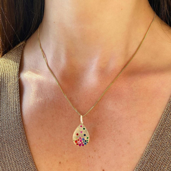Flush Set Multicolor Waterdrop Starry Pendant Necklace