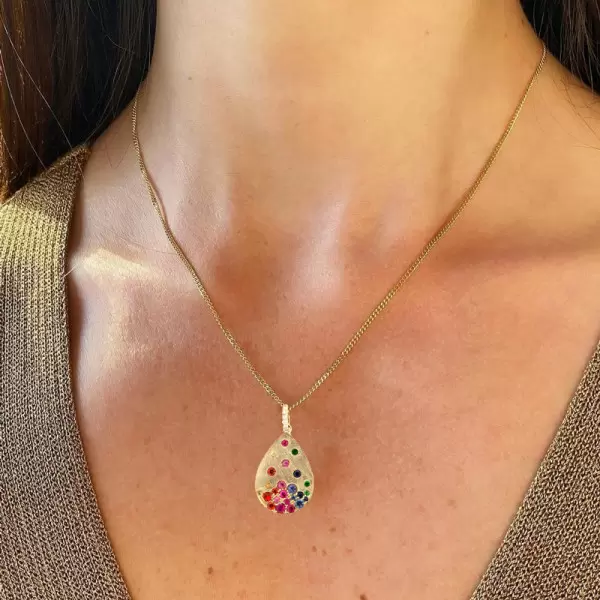 Flush Set Multicolor Waterdrop Starry Pendant Necklace