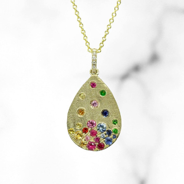 Flush Set Multicolor Waterdrop Starry Pendant Necklace