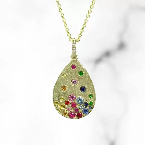 Flush Set Multicolor Waterdrop Starry Pendant Necklace