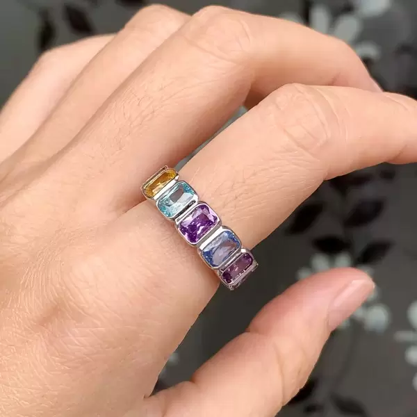 10ctw Radiant Cut Multicolor Sapphire Rainbow Eternity Ring