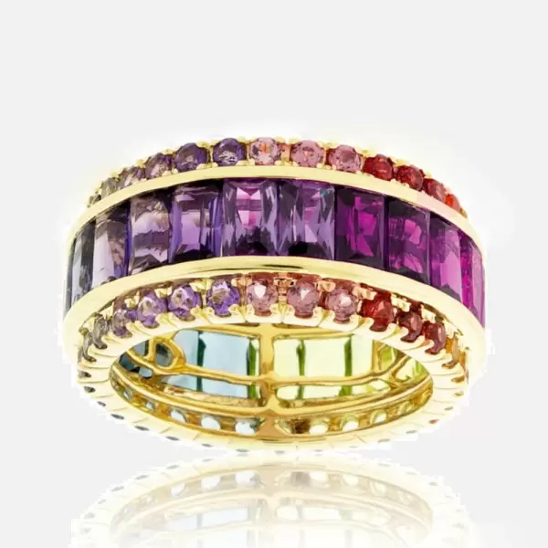 12ctw Radiant Cut Multicolor Sapphire Rainbow Ring