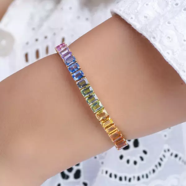 28ctw Classic Multicolor Sapphire Rainbow Statement Bracelet