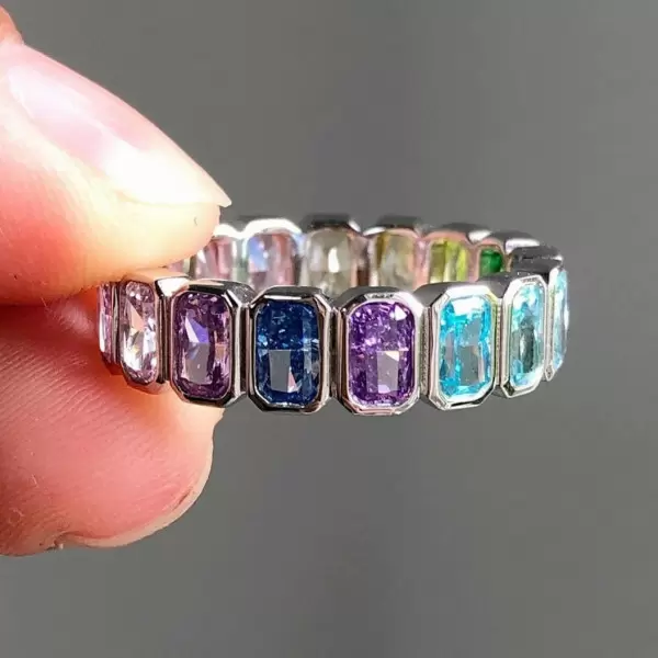 10ctw Radiant Cut Multicolor Sapphire Rainbow Eternity Ring