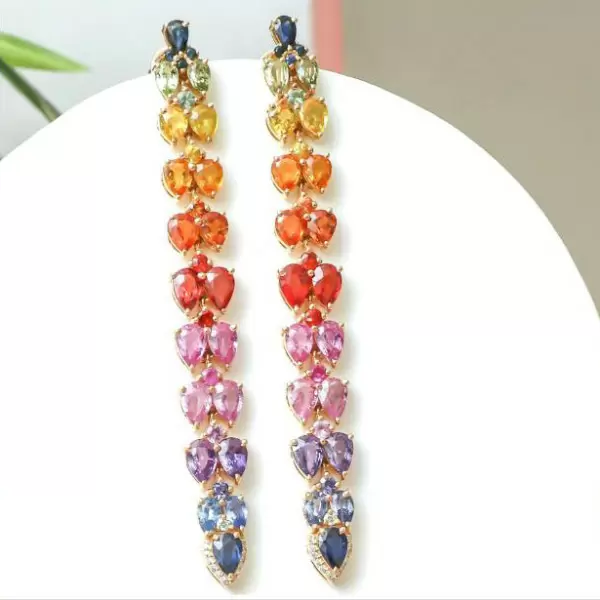 20ctw Pear Cut Rainbow Sapphire Long Earrings