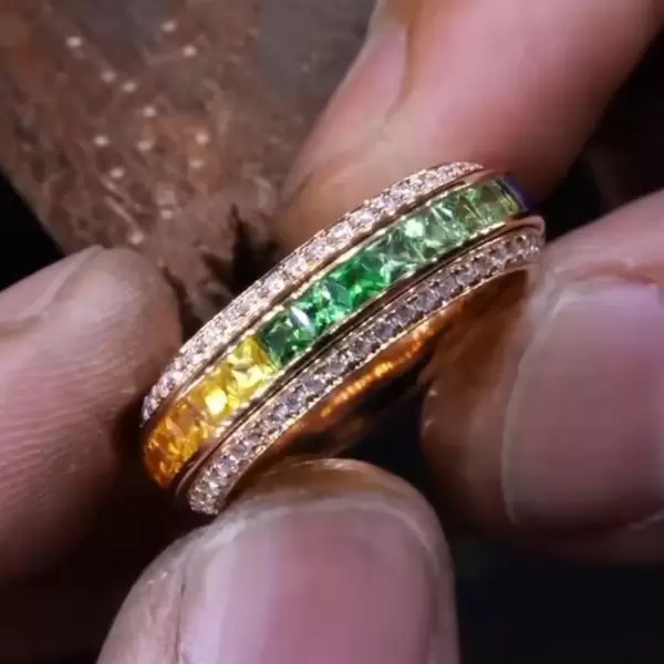 5.6ctw Channel Set Rainbow Sapphire Wedding Band