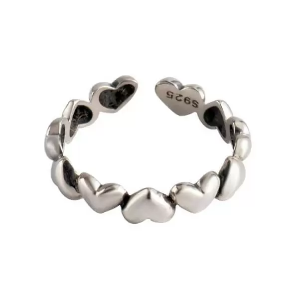 925 Sterling Silver Handmade Heart Link Adjustable Ring