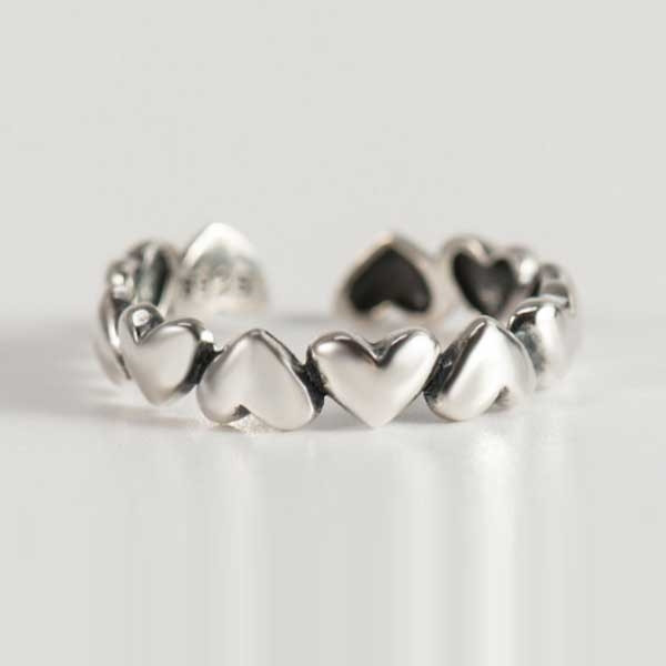 925 Sterling Silver Handmade Heart Link Adjustable Ring