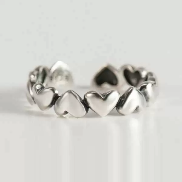 925 Sterling Silver Handmade Heart Link Adjustable Ring