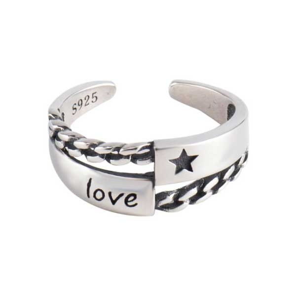 925 Sterling Silver Handmade Star Love Adjustable Ring