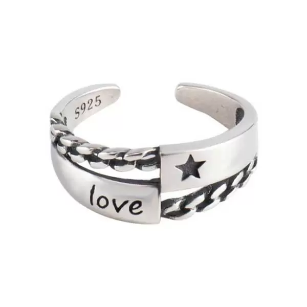 925 Sterling Silver Handmade Star Love Adjustable Ring