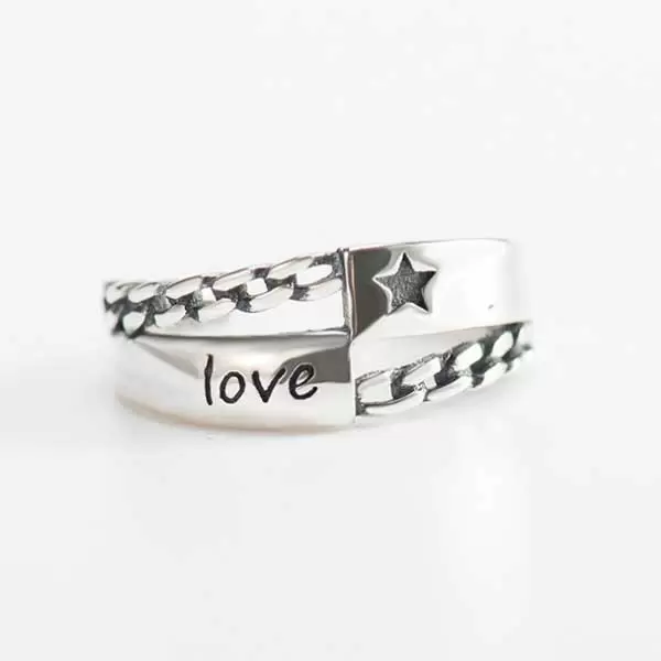 925 Sterling Silver Handmade Star Love Adjustable Ring