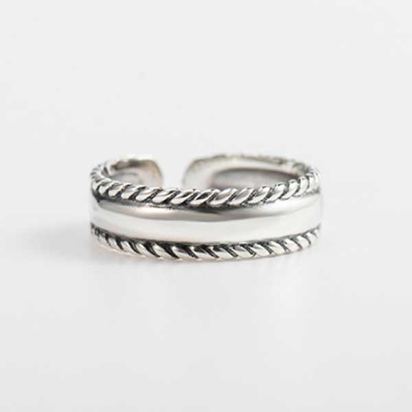 925 Sterling Silver Handmade Edge Twist Adjustable Ring