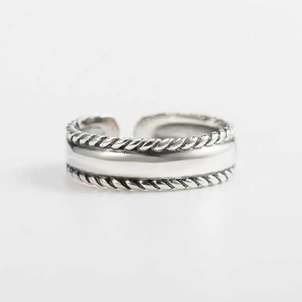 925 Sterling Silver Handmade Edge Twist Adjustable Ring