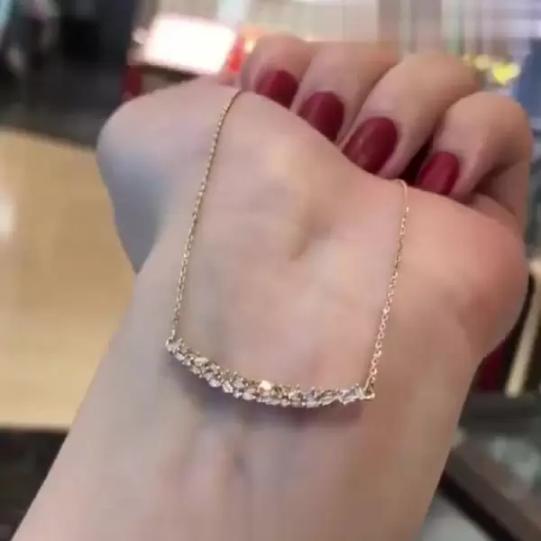 Tapered Baguette Cut White Sapphire Smile Necklace