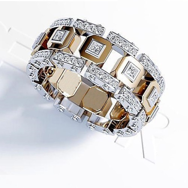 Bazel Set Princess Cut Mechanical Style Men's Ring