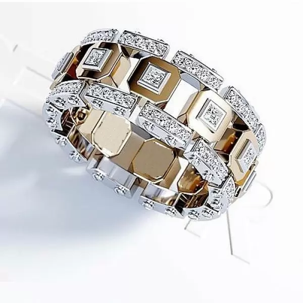 Bazel Set Princess Cut Mechanical Style Men's Ring