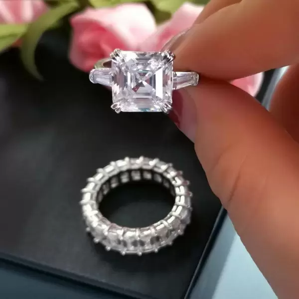 Handmade Asscher Cut Ring Set In 925 Sterling Silver