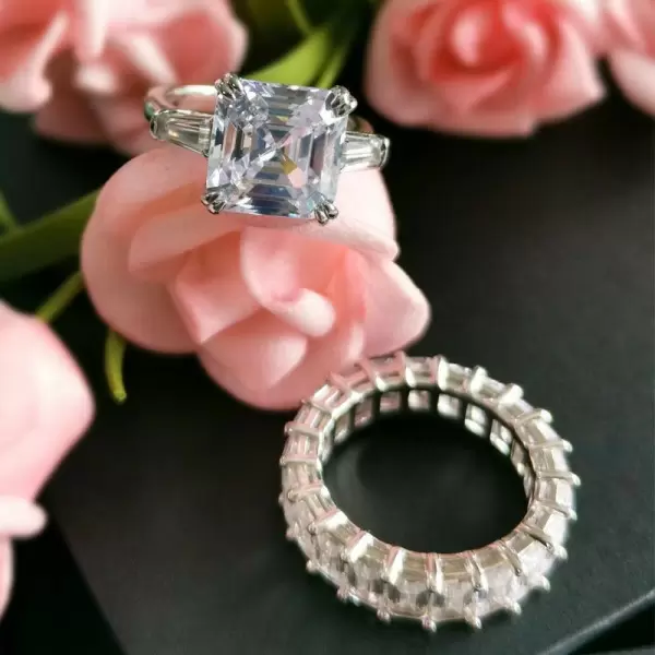 Handmade Asscher Cut Ring Set In 925 Sterling Silver