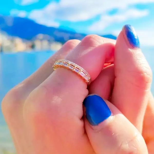 Baguette and Round Cut Dainty Wedding Band