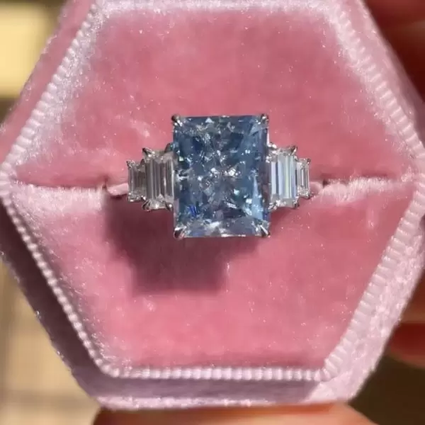 6.7ct Radiant Cut Light Blue Sapphire Engagement Ring