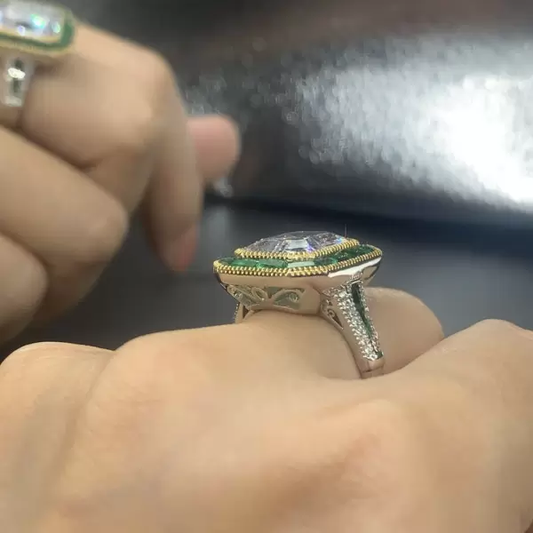 6ct Halo Emerald Cut Art-deco Engagement Ring