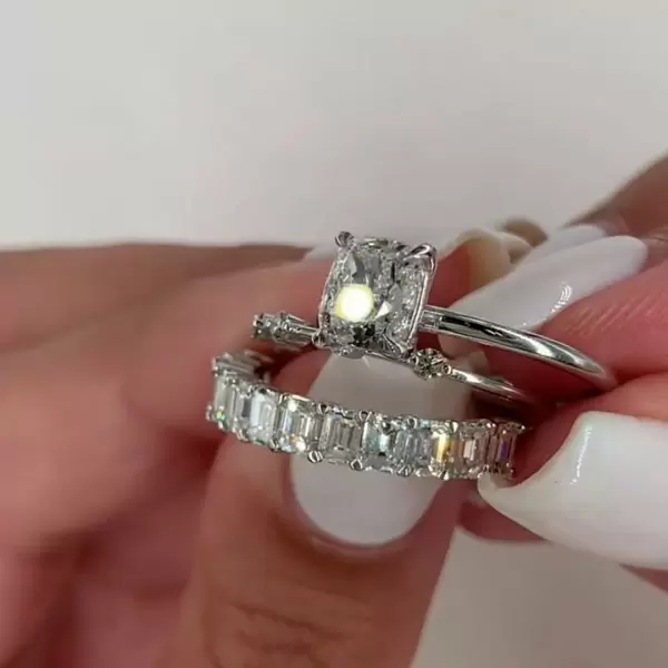 Cushion Cut White Sapphire 3pcs Bridal Set