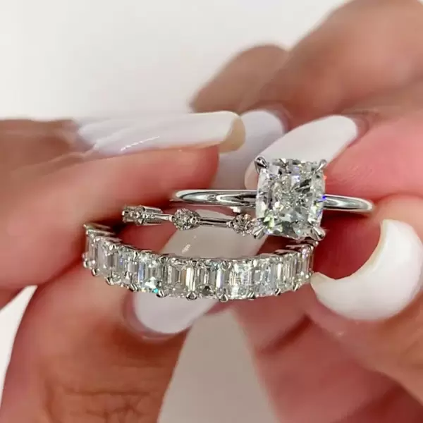 Cushion Cut White Sapphire 3pcs Bridal Set