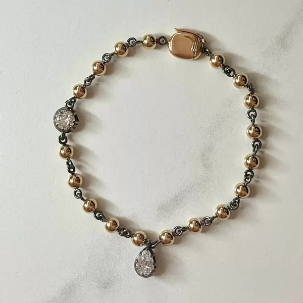 4ctw White Sapphire Georgian Art Deco Ball Chain Bracelet