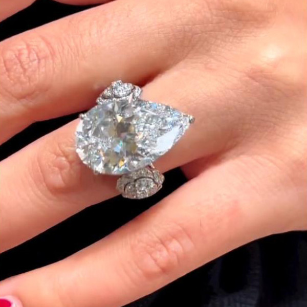 5.7ct Pear Cut White Sapphire Flower Engagement Ring