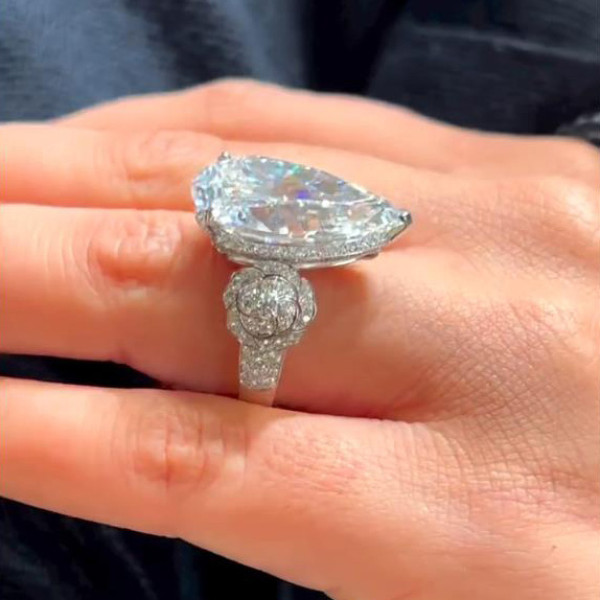 5.7ct Pear Cut White Sapphire Flower Engagement Ring