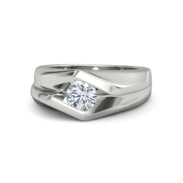 1ct Round Cut White Sapphire Engagement Ring for Men