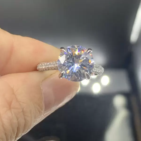 3ct Round Cut White Sapphire Paved Engagement Ring
