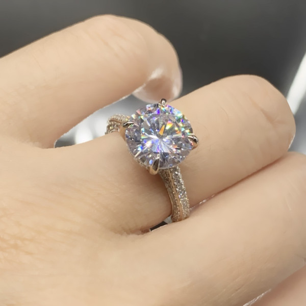 3ct Round Cut White Sapphire Paved Engagement Ring