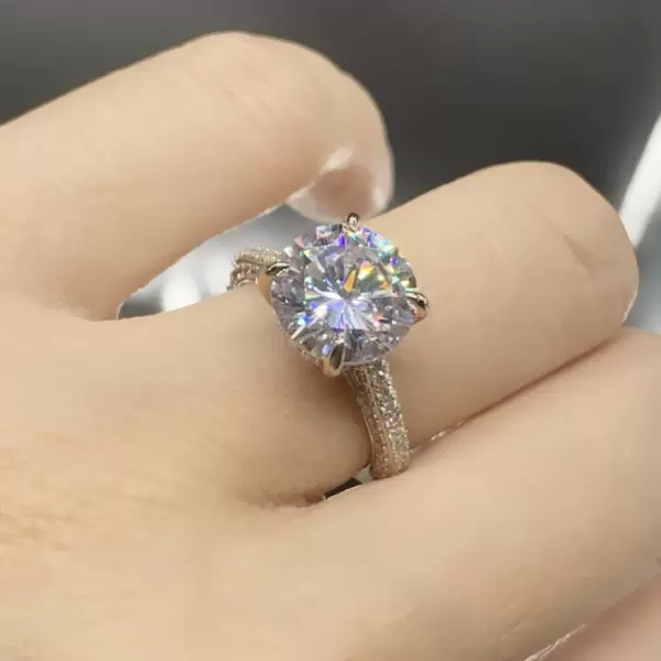 3ct Round Cut White Sapphire Paved Engagement Ring