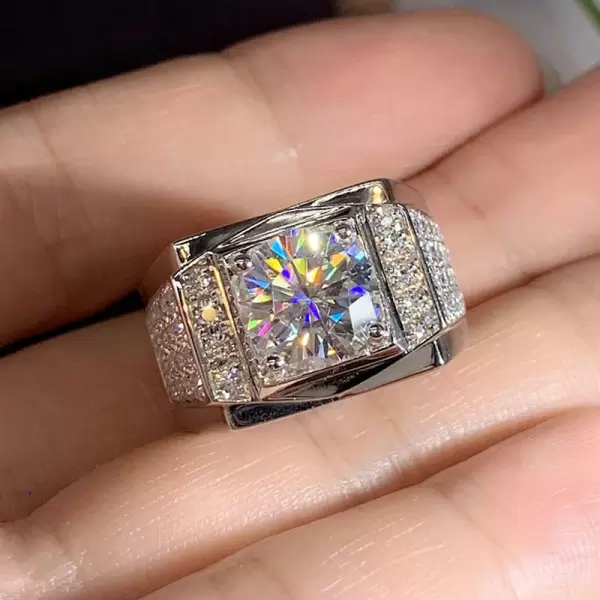 3.8ct Round Cut White Sapphire Paved Men's Ring