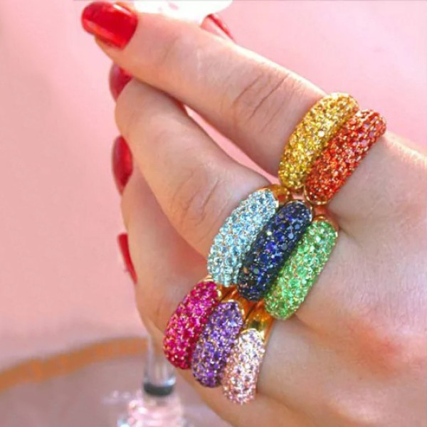 7MM Wide Multicolor Sapphire Paved Wedding Band