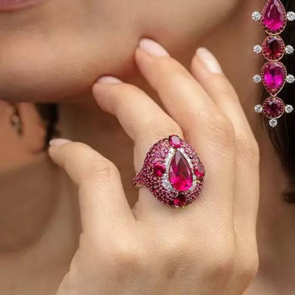 5.8ct Oval Cut Ruby Allover Paved Vintage Cocktail Ring