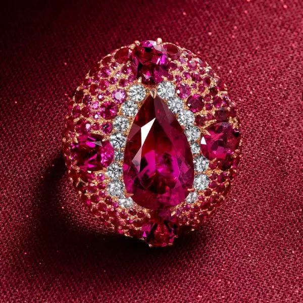 5.8ct Oval Cut Ruby Allover Paved Vintage Cocktail Ring