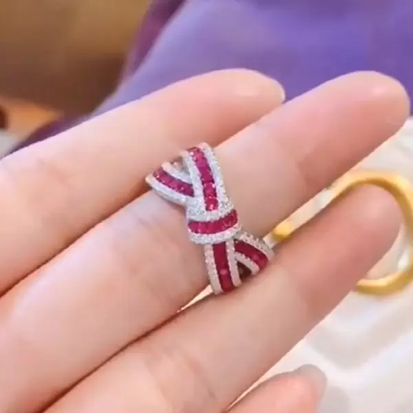 2.2CTW Round Cut Ruby Bowknot Wedding Band
