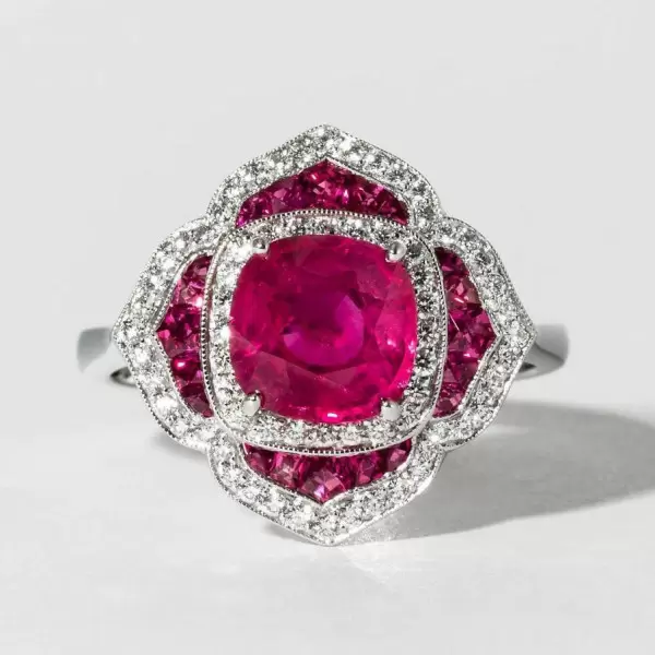 3ct Cushion Cut Ruby Rose Engagement Ring