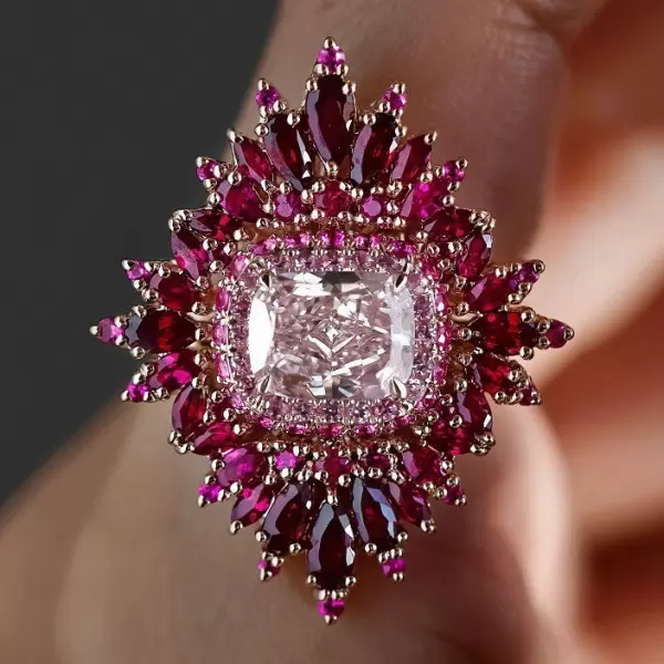 4ct Cushion Cut Pink Sapphire Ruby Halo Vintage Cocktail Ring